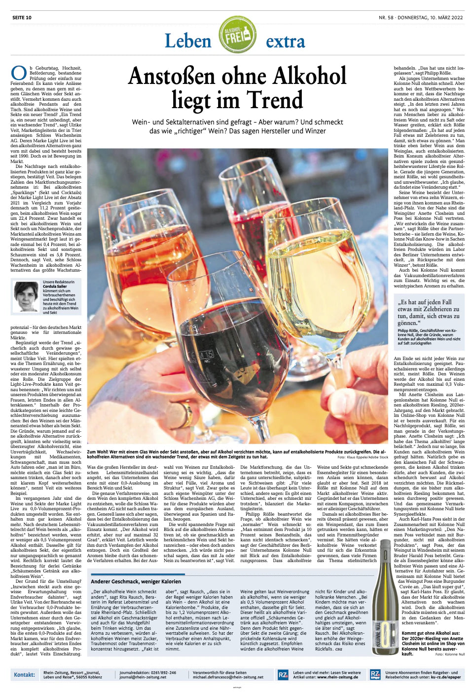 ANSTOSSEN OHNE ALKOHOL LIEGT IM TREND (RHEIN ZEITUNG KOBLENZ)